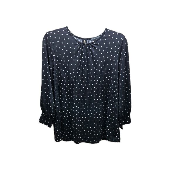 Adrianna Papell Womens Black Blouse Polka Dot Longsleeve Small - Picture 2 of 8